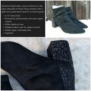 Glitter Heel Ankle Booties Black Suede Size 8 Sock Boot Adrianna Papell Honey